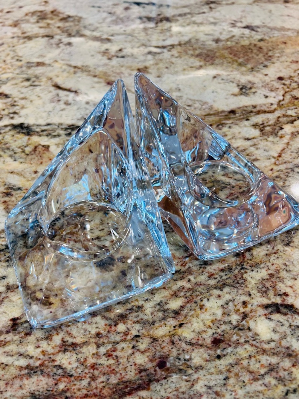 Beautiful Clear Glass Pyramid Candle Holders - Set of 2